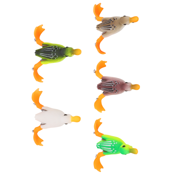 5 stk Topwater Duck Lure 3D gummi flydende andefiskeri med kroge Bass Fishing Agn