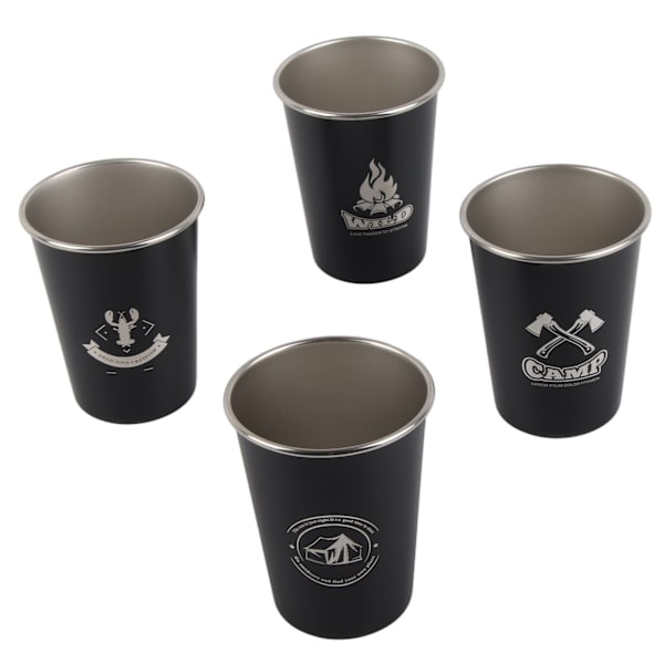 4 stk Camping Kopper Svart 350ml Utendørs Camping Bærbar Rustfritt Stål Høy Temperaturbestandig Konisk Pint Kopper Sett