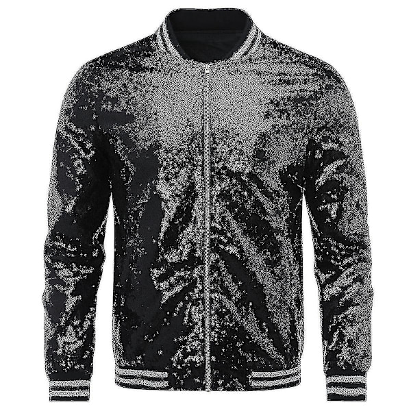 Herre Sequin Bomber Jakke til Stilfulde Fester M Sort