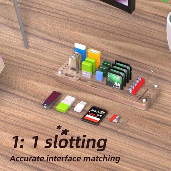 SDTF Oppbevaringsboks i tre Minnekort CF Organizer Skrivebord Oppbevaringsboks Simkort Pin U Disk Display Holder