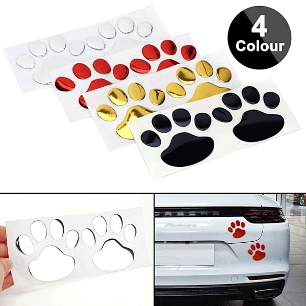2 stk/sett Bilsticker Kule Design Pote 3D Dyr Hund Fotspor Fotspor Dekal Bilstikker