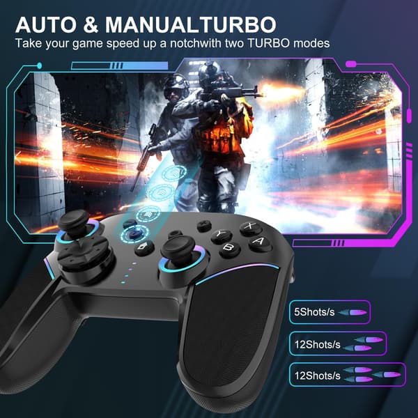 Switch-controller kompatibel med Nintendo Switch/Lite/OLED, med seje LED-lys, programmerbar