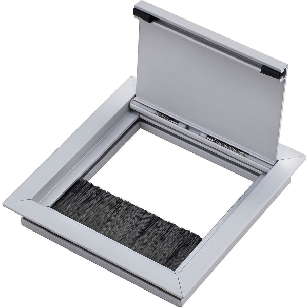Sølv aluminium Eco-Square innfelt skrivebordskabeluttak med børsteforsegling - 100 x 100 mm passasje - 1 stk.