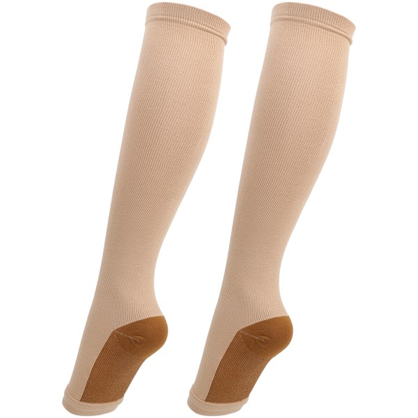 1 par dragkedja Midcalf Längd strumpa kompressionsstrumpor Slim Leggings Stretch strumpor öppen tå (dragkedja strumpor (hudfärg brons botten) L/XL)