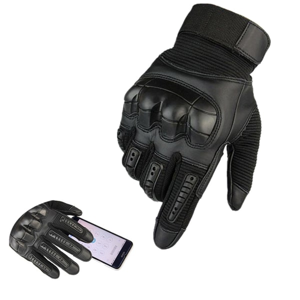Touch Screen Gummi Hård Knuckle Full Finger Handsker Forbedret greb til cykling Vandring Camping Sort M