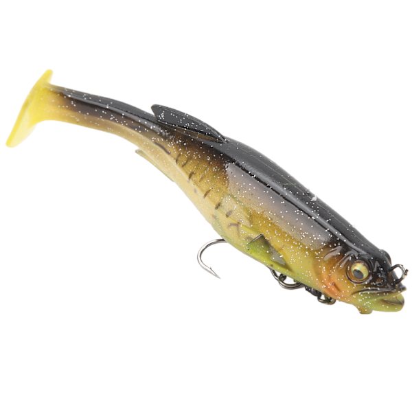 12,5 cm 21 g fiskelokker silikone fiskeblink T-hale levende spin ring magnetisk med trekroge til ferskvand saltvand sort ryg gul hale