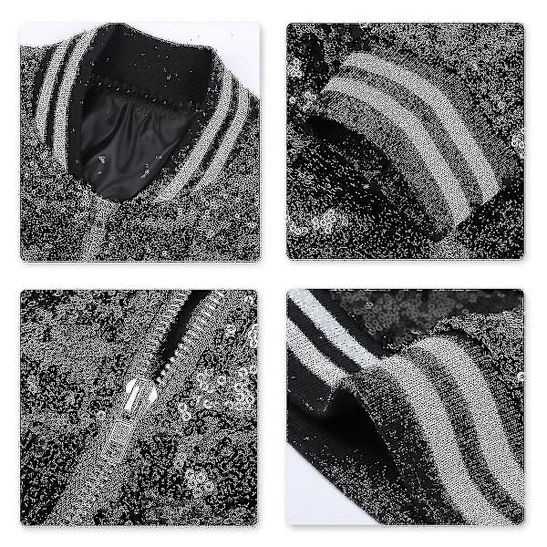 Herre Sequin Bomber Jakke for Stilig Fester M Svart