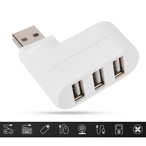 USB-hubbartsportar USB 2.0 Mini Rotate Splitter Adapter Hub för PC Notebook Laptop Mac Vit
