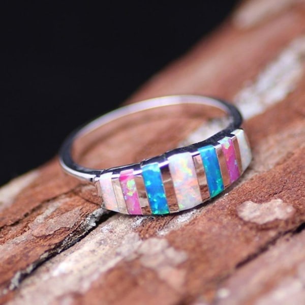 Kvinder Mode Multicolor Faux Opal Indlagt Finger Ring Bryllupsfest smykker gave US 9
