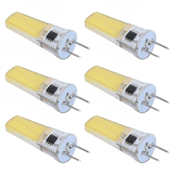 6 stk. G8 LED-pære 5W dæmpbar 2508 COB energibesparende nem installation 360 grader 50000 timer stabil 5W pærer 100-120V koldt hvidt
