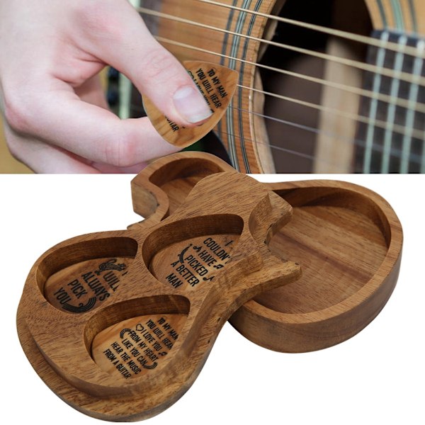 3 st set med akacialåda för gitarrspel Finpolerad plocka med naturligt korn