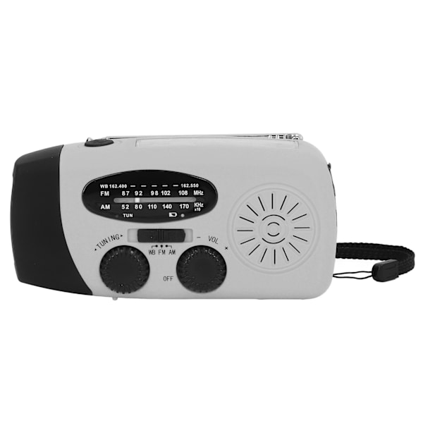 Handvevad Solradio Multifunktionell Nödradio LED-radio med Ficklampa för Utomhuscamping Silvergrå Amerika