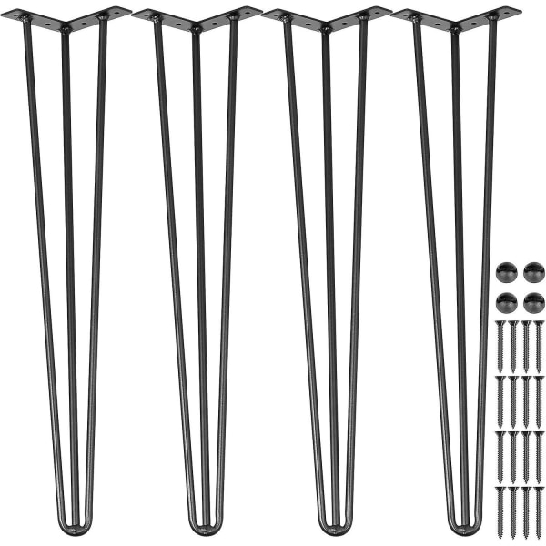 4-delt sæt med 10 cm sorte stål hårnåle bordben med 3 robuste stænger
