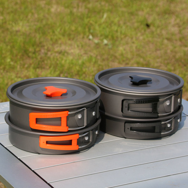 Camping kokkärl set aluminiumlegering hårdoxiderad gryta vattenkokare Camping kokkärl set med vikbart handtag