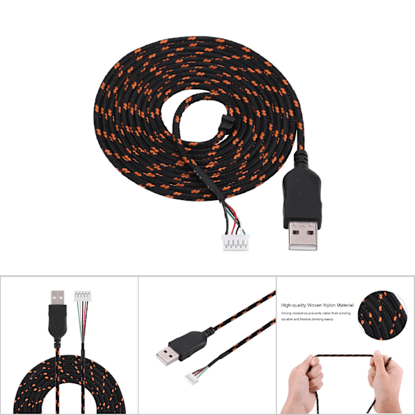 2,2 meter USB -kabel trådbyte för Steelseries kana mus svart+orange