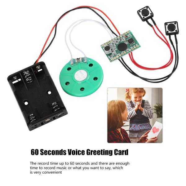 60-sekunders Opptak Avspilling DIY Stemme Gratulasjonskort Modul Kabel Forlenget 10CM