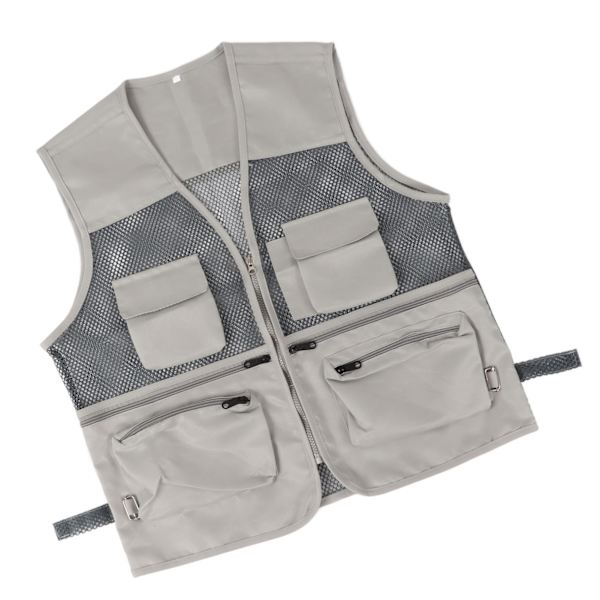 Militær Vest Holdbar Åndbar Multi Lomme Mesh Fiskevest til Udendørs Aktiviteter XXL Fransk Grå