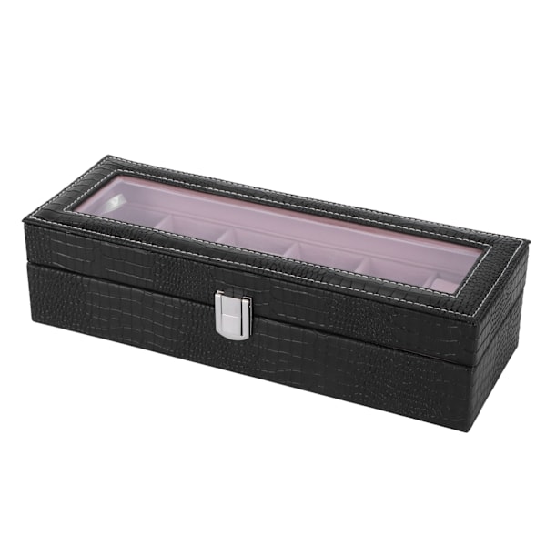 6-fack klocklåda PU-läder rektangulär armbandsur displayfodral arrangör present svart