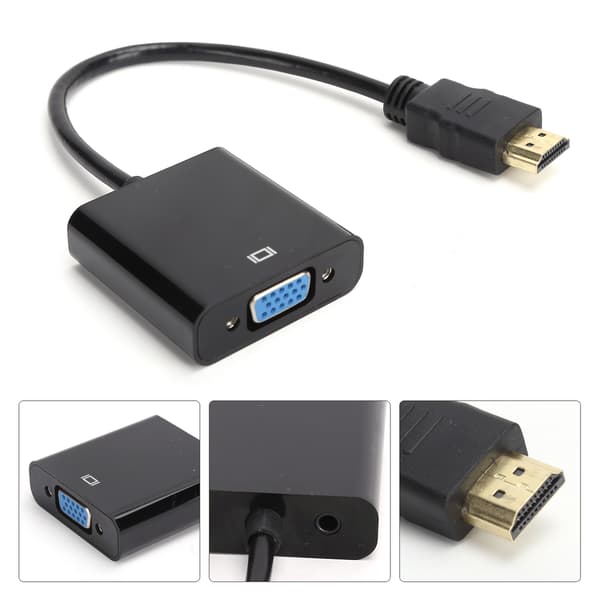 HDMI til VGA Konverter Kabel med 3,5 mm Audio til Chromebook Raspberry Pi Xbox Sort