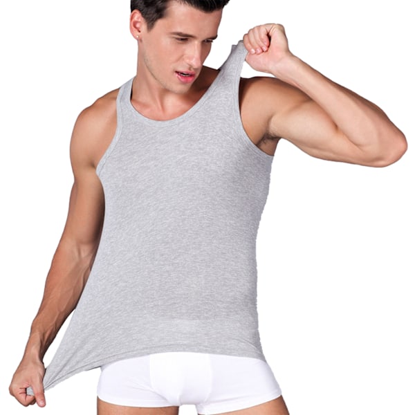 Herre Tanktopp Rund Hals Slim Fit Myk Bomulls Casual Sports Vest for Løping Grå XL