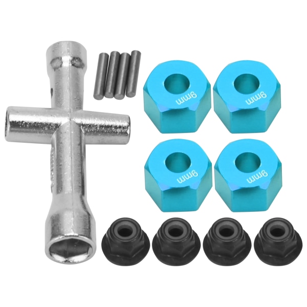 12 mm Hex-navadapter 9 mm tyk M4 Flangelåsemøtrikker Krydsnøglesæt til 1/10 RC CarBlue