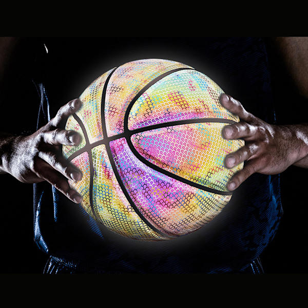 Storlek 7 Reflekterande Holografisk Basketboll för Nattspel Lysande Basketboll i Mörkret Basketboll Presenter Leksaker för Vuxna Barn