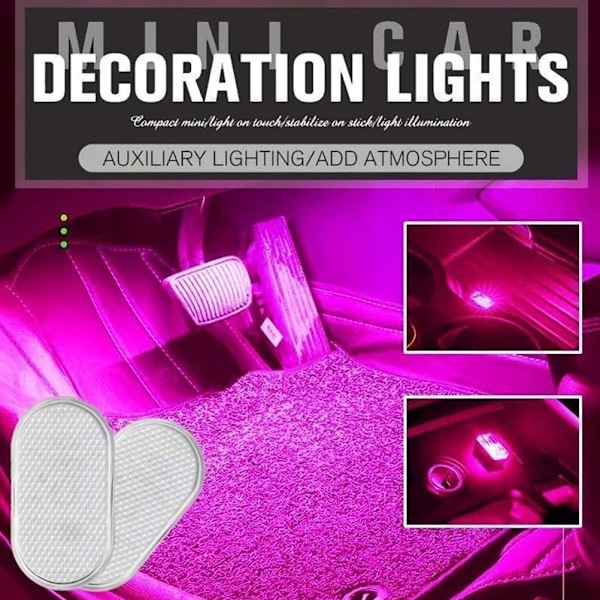 2 st LED-sensorlampor för bilens inredning, USB-uppladdningsbara, beröringsbrytare, automatisk trådlös stämningsbelysning, nattläslampa, inredningsbelysning