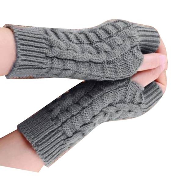 1 Par Stickade Halvfingervantar Jacquard Akryl Varma Tjocka Mjuka Grå Vantar för Vinter