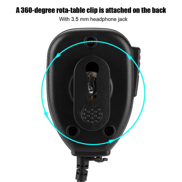 Bærbar vandtæt med lampe Walkie talkie håndmikrofon til BF-A58/BF-UV9r BF-9700 (sort)