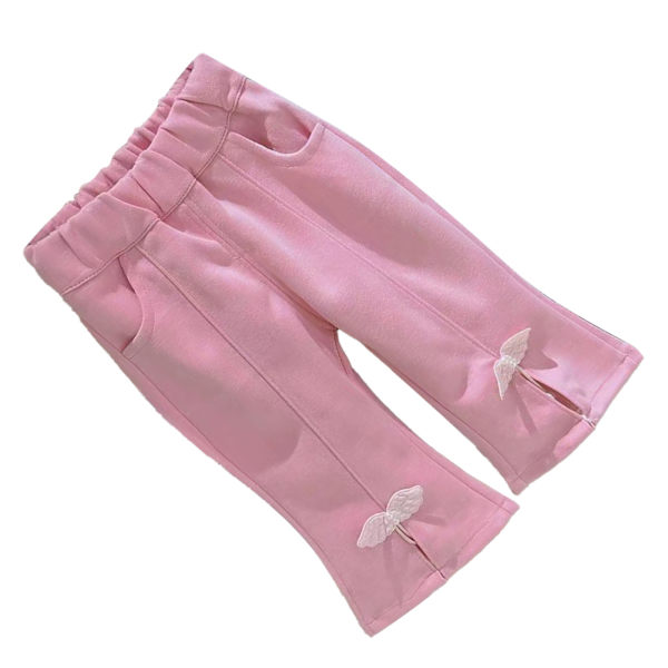 Bebisflickor Byxor Elastisk Midja Klocka Botten Ving Dekorationer Lös Passform Bebisbomullsbyxor Rosa 35.4in