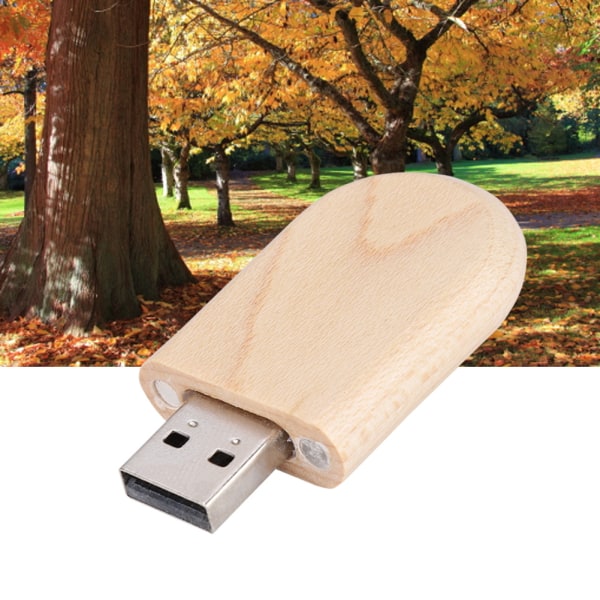 Oval formet USB 3.0-minnepinne i tre med lønneskall og oppbevaringsboks, 128 GB