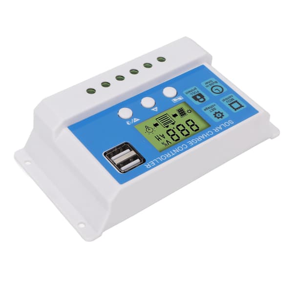 PWM Solar Charge Controller Panel Intelligent Regulator Justerbar LCD-skærm 2 USB-porte 12V 24V Hvid 30A
