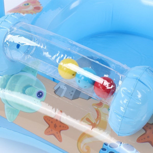 Baby Pool Float Solskydd Badring Spädbarns Säte Båt Uppblåsbar Leksak med Markis Handtag Liten Klocka Blå