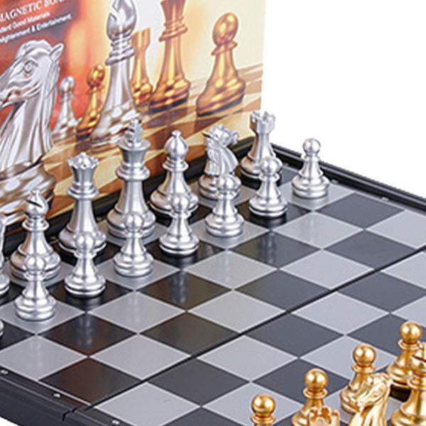 Magnetiskt Reseschack, Vikbart, Bärbart, Pedagogiskt, Guld- och Silverimitationsporslin, Reseschackspel