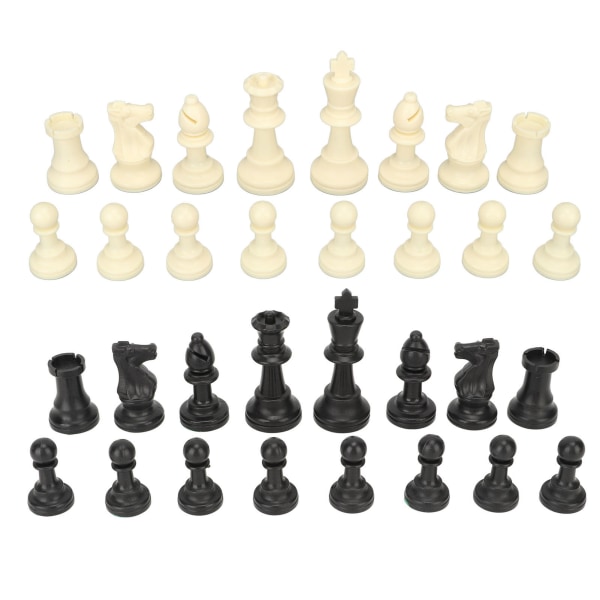Set PP muovista 32 shakkimiestä säilytyspussilla kansainväliseen shakkipeliin mustavalkoinen