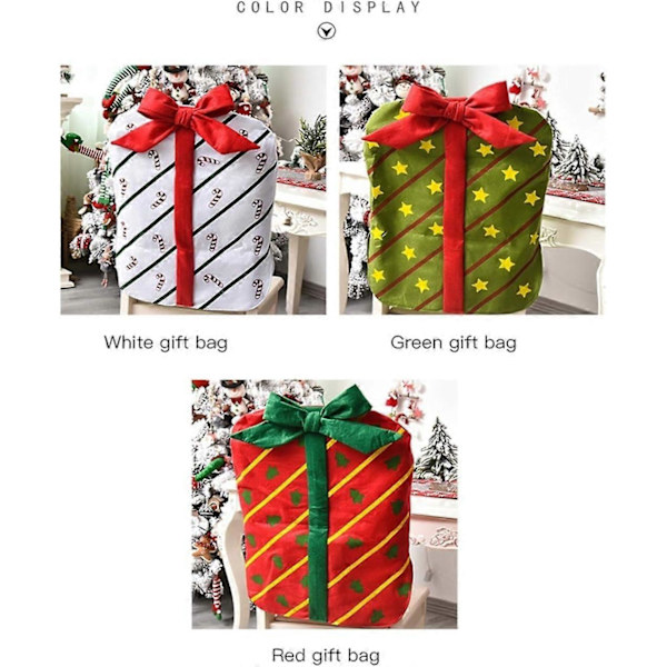 3-delars set julstolsryggöverdrag med rosett, presentpappersdesign, juldekoration, stolsöverdrag