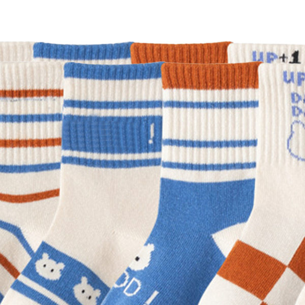 5 Par Barnstrumpor Mid Calf Andningsbara Cartoon Söta Mönster Bekväma Bomullsstrumpor för Pojkar Flickor L, 6‑8 År Gamla, Skostorlek: 29‑32
