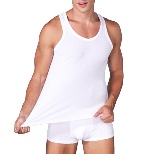 Mænds Ærmeløs Tanktop Rund Hals Slim Fit Blød Bomuld Casual Sportsvest til Løbetur Hvid L