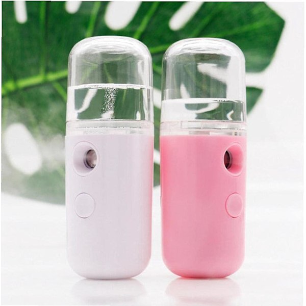 Bærbar USB-oppladbar Nano Mist Sprayer for ansiktspleie - Rosa Hvit, 2 stk