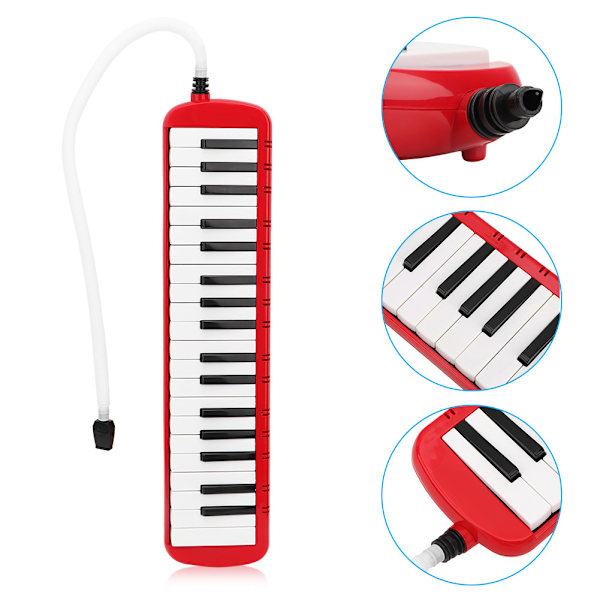 37 pianotangenter Melodica musikinstrument för nybörjare med bärväska (röd)