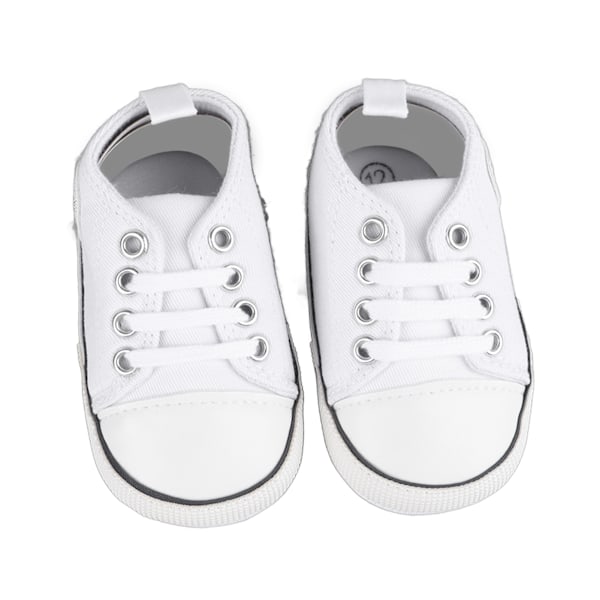 12 cm Baby Canvas Skor med Halksäkra Sulor Mjuk Foder Toddler Casual Skor för Utomhus Vit