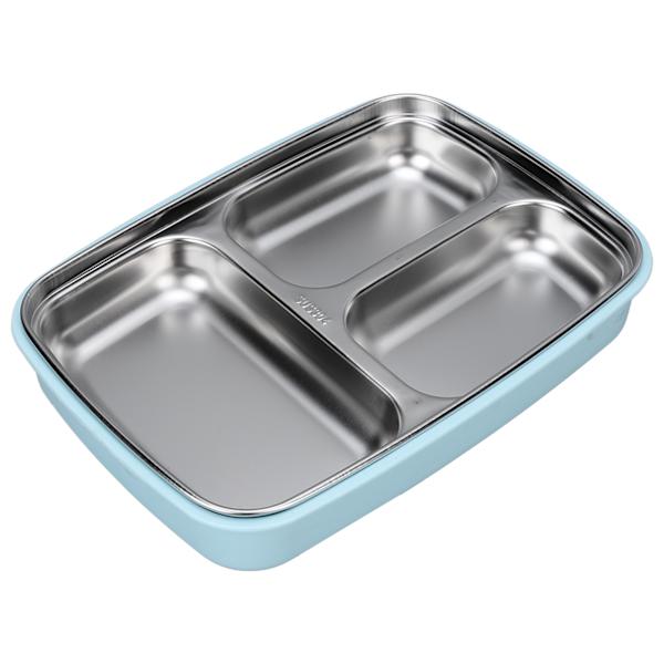 Termisk isolerad Bento Lunch Box 3 fack läckagesäker 304 Rostfritt stål Bento Lunch Box för studenter Skola Kontor Himmelblå