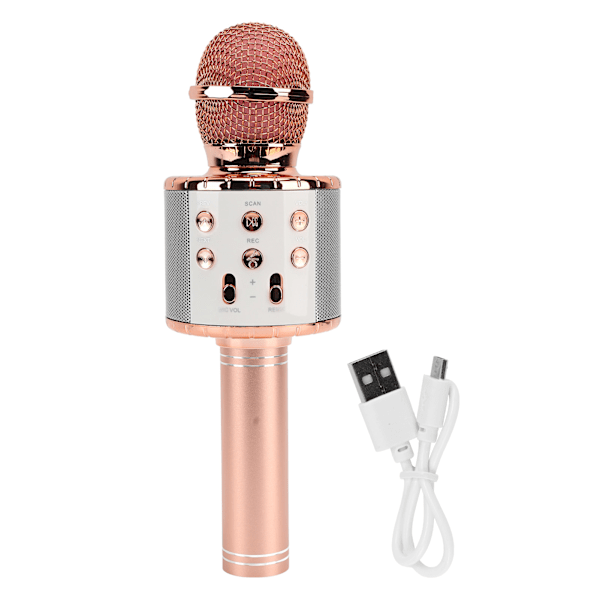 Wireless Bluetooth Karaoke Mic Multifunction HiFi Speaker Portable Wireless Capacitor Microphone with LED Light Rose Gold