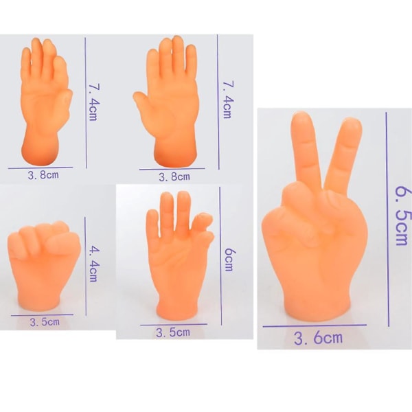 Set med 5 små händer långfingerdockor Mini leksaker för vänster och höger händer