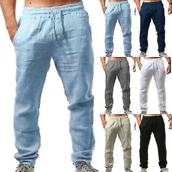 Casual Herre Bomuld Linned Harem Strand Yoga Bukser XL Sort