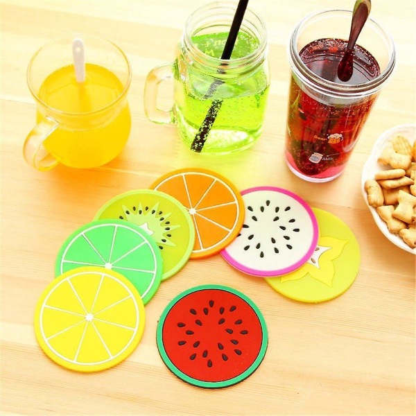 Fruit Images Coasters Sæt - 7 runde Novelty Coasters til kaffe og te