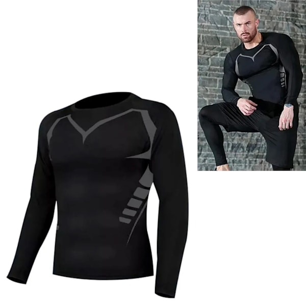 Tränings-Sweatshirt för Män, Tight, Långärmad, Snabbtorkande, Sport, Utomhuslöpning, Fitnesskläder, Svart, XL