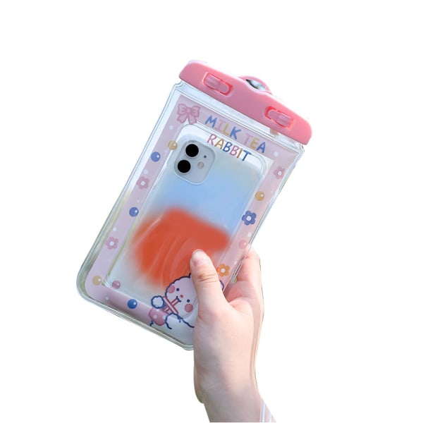 Vedenpitävä puhelintasku Sarjakuva söpö herkkä kosketusnäyttö läpinäkyvä puhelintasku kaulanauhalla ajelehtimiseen sukeltavalle vaaleanpunaiselle kanille