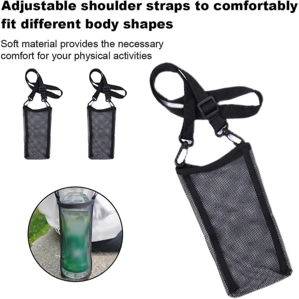 Mesh mulepose med vandflaskehætte med justerbar skulderrem - perfekt til udendørs cykling, camping og mere (sort)