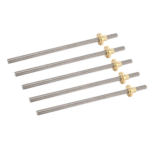 5 stk. T8 ledeskrue 2 mm stigning 8 mm ledning 200 mm lineær bevegelse gjenget stang med messingmutter for 3D-printer